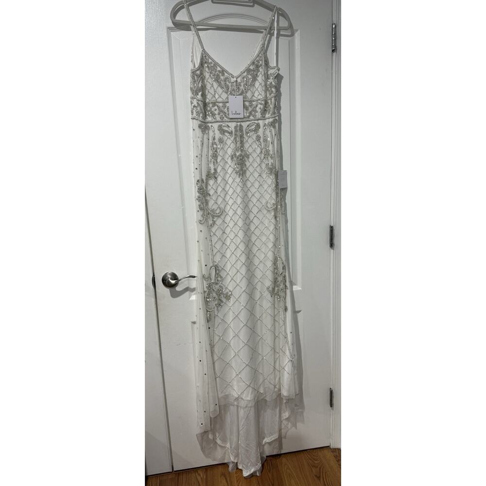 Lulus Luxe Bridal Ciella White Silver Beaded Mermaid Maxi Dress Wedding Gown M - Picture 5 of 16